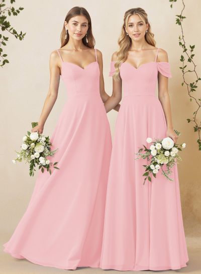 A-Line Sweetheart Detachable Sleeves Floor-Length Chiffon Bridesmaid Dresses