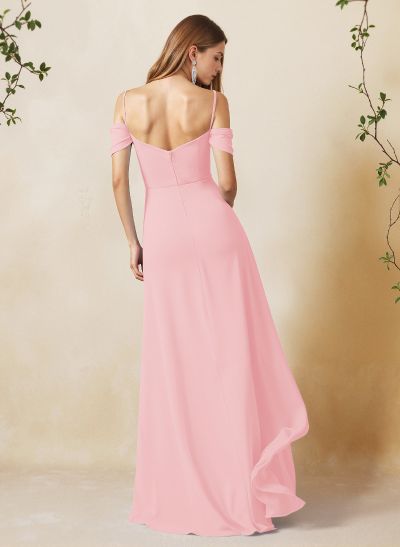 A-Line Sweetheart Detachable Sleeves Floor-Length Chiffon Bridesmaid Dresses