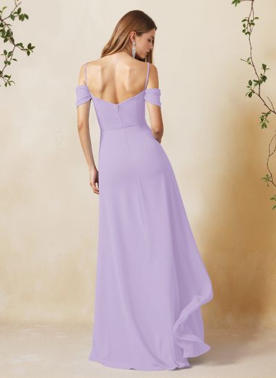 A-Line Sweetheart Detachable Sleeves Floor-Length Chiffon Bridesmaid Dresses