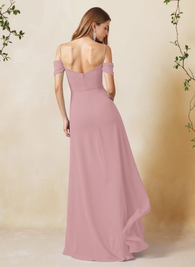 A-Line Sweetheart Detachable Sleeves Floor-Length Chiffon Bridesmaid Dresses