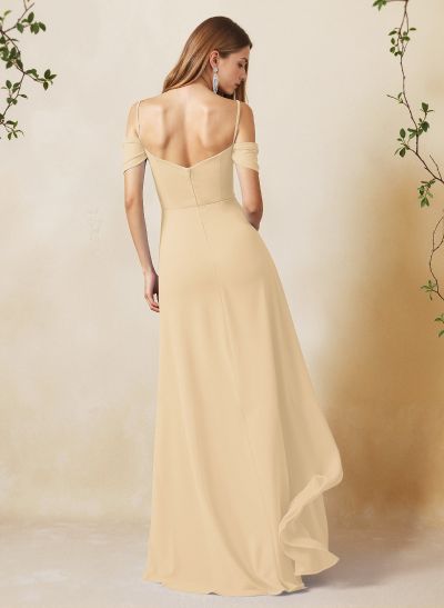 A-Line Sweetheart Detachable Sleeves Floor-Length Chiffon Bridesmaid Dresses