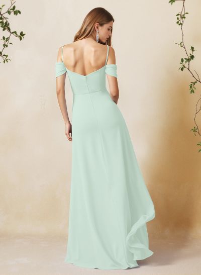 A-Line Sweetheart Detachable Sleeves Floor-Length Chiffon Bridesmaid Dresses