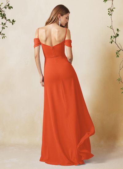A-Line Sweetheart Detachable Sleeves Floor-Length Chiffon Bridesmaid Dresses