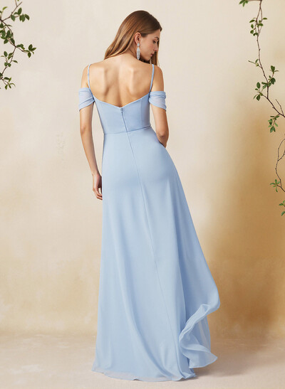 A-Line Sweetheart Detachable Sleeves Floor-Length Chiffon Bridesmaid Dresses