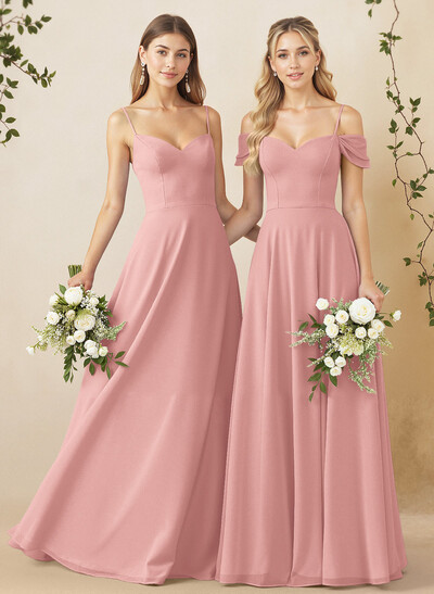 A-Line Sweetheart Detachable Sleeves Floor-Length Chiffon Bridesmaid Dresses