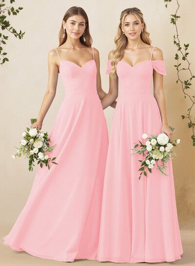 A-Line Sweetheart Detachable Sleeves Floor-Length Chiffon Bridesmaid Dresses