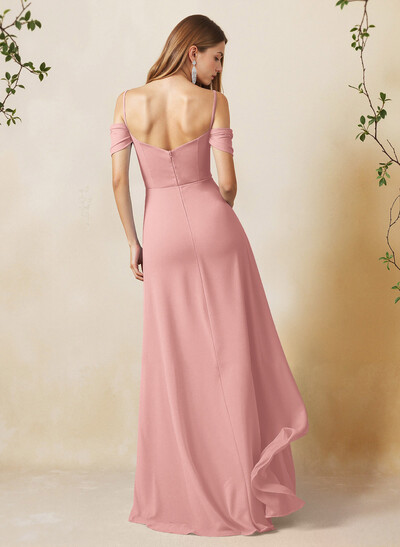 A-Line Sweetheart Detachable Sleeves Floor-Length Chiffon Bridesmaid Dresses