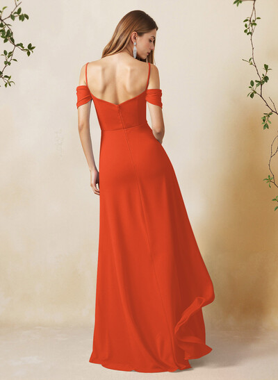 A-Line Sweetheart Detachable Sleeves Floor-Length Chiffon Bridesmaid Dresses