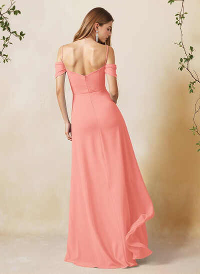 A-Line Sweetheart Detachable Sleeves Floor-Length Chiffon Bridesmaid Dresses