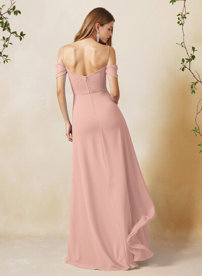 A-Line Sweetheart Detachable Sleeves Floor-Length Chiffon Bridesmaid Dresses