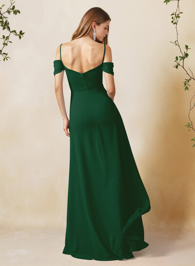 A-Line Sweetheart Detachable Sleeves Floor-Length Chiffon Bridesmaid Dresses