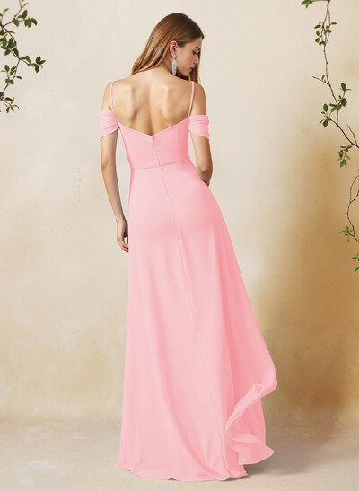 A-Line Sweetheart Detachable Sleeves Floor-Length Chiffon Bridesmaid Dresses