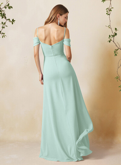 A-Line Sweetheart Detachable Sleeves Floor-Length Chiffon Bridesmaid Dresses