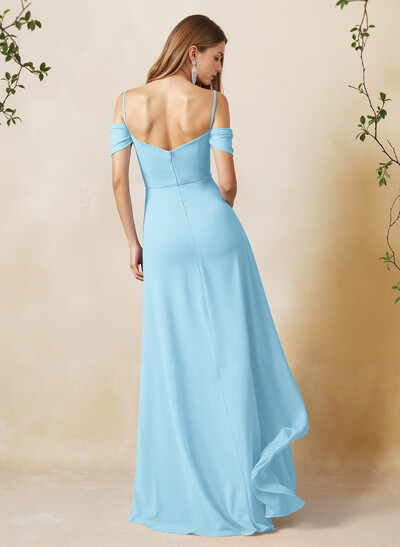 A-Line Sweetheart Detachable Sleeves Floor-Length Chiffon Bridesmaid Dresses