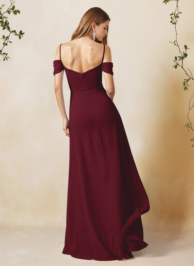 A-Line Sweetheart Detachable Sleeves Floor-Length Chiffon Bridesmaid Dresses