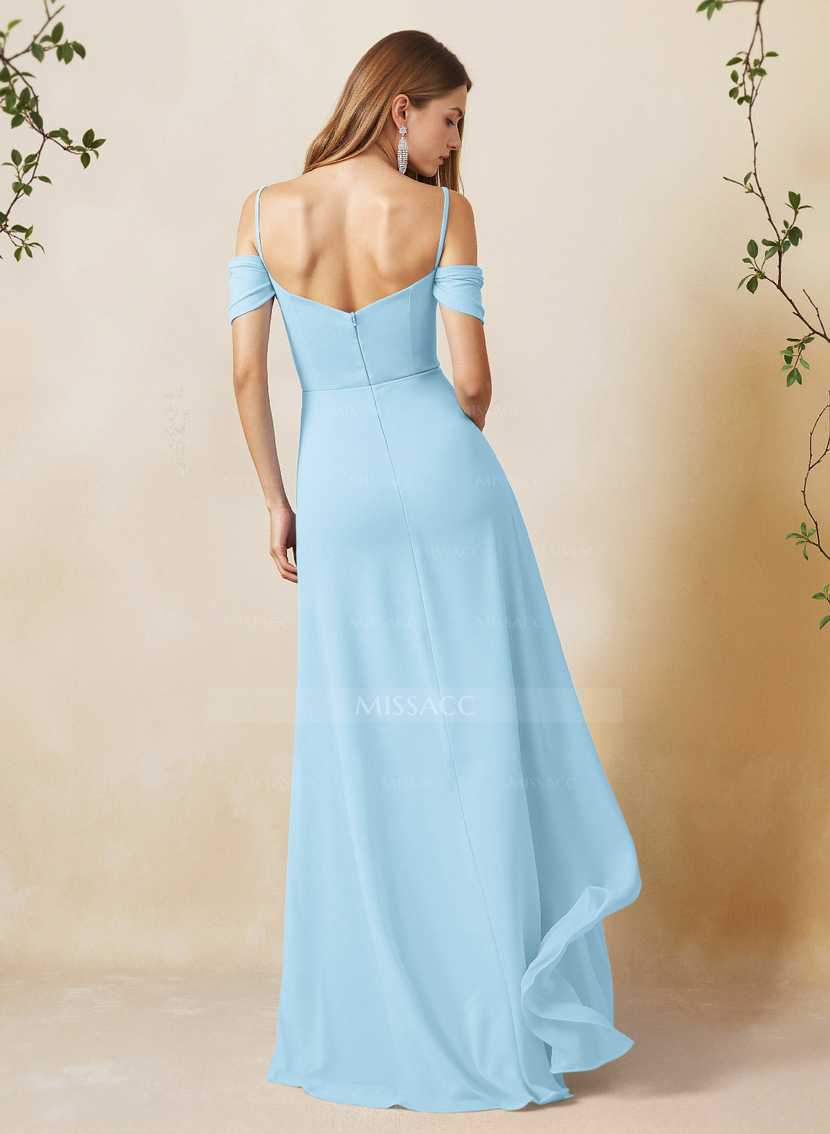 A-Line Sweetheart Detachable Sleeves Floor-Length Chiffon Bridesmaid Dresses