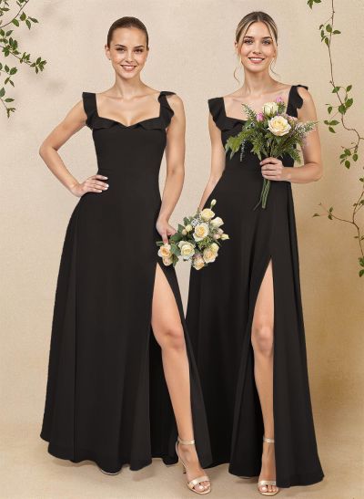 A-Line Square Neckline Floor-Length Chiffon Bridesmaid Dresses With High Split