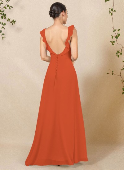 A-Line Square Neckline Floor-Length Chiffon Bridesmaid Dresses With High Split