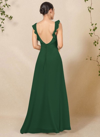 A-Line Square Neckline Floor-Length Chiffon Bridesmaid Dresses With High Split