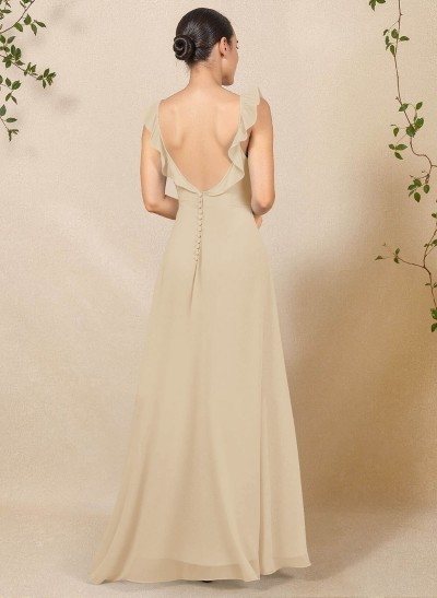 A-Line Square Neckline Floor-Length Chiffon Bridesmaid Dresses With High Split
