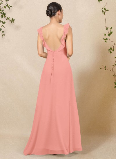 A-Line Square Neckline Floor-Length Chiffon Bridesmaid Dresses With High Split