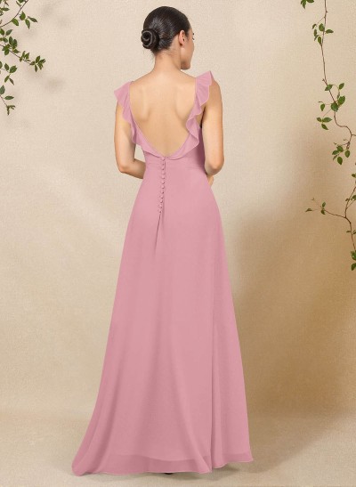A-Line Square Neckline Floor-Length Chiffon Bridesmaid Dresses With High Split