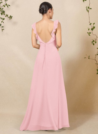 A-Line Square Neckline Floor-Length Chiffon Bridesmaid Dresses With High Split