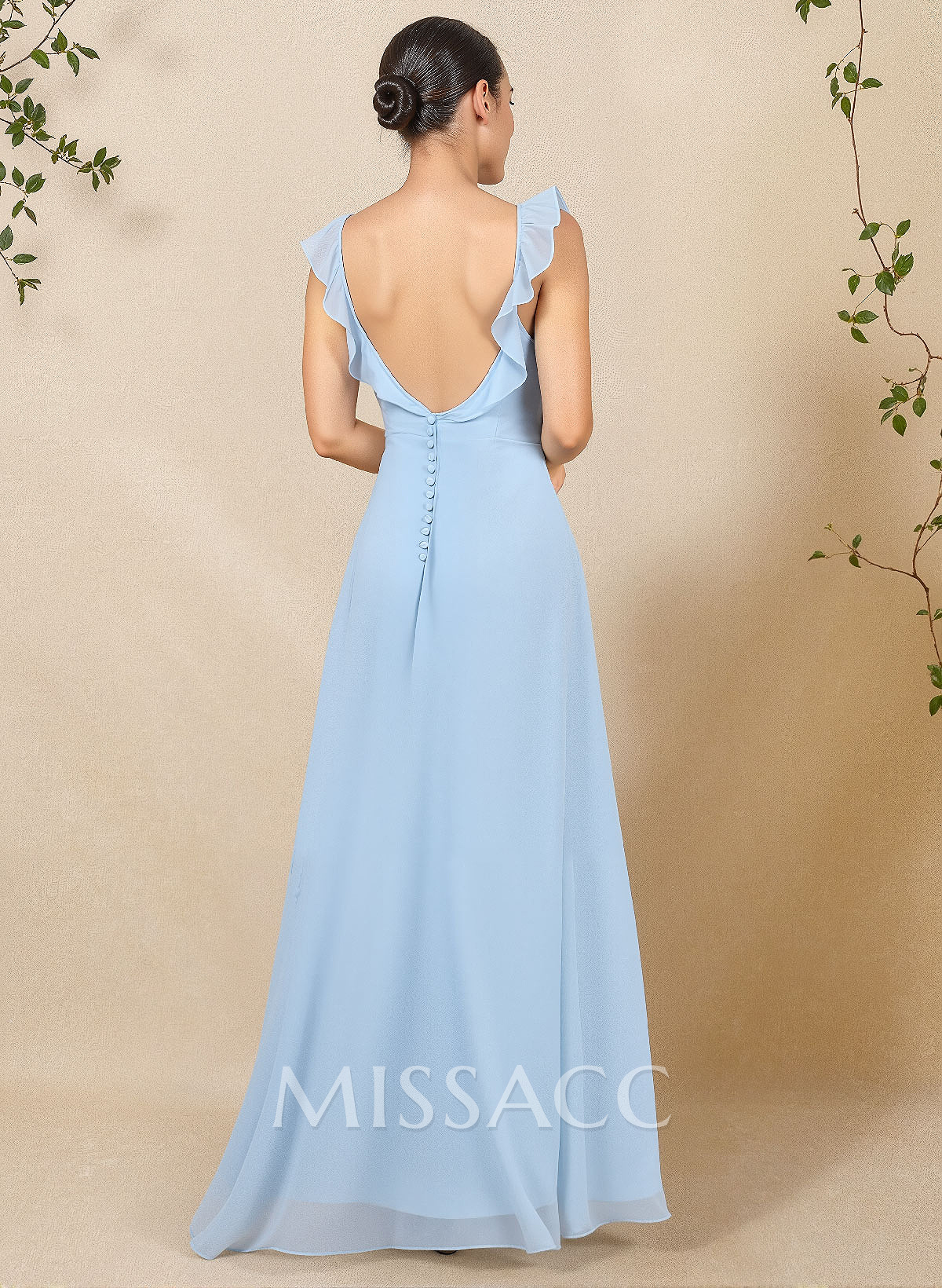 A-Line Square Neckline Floor-Length Chiffon Bridesmaid Dresses With High Split