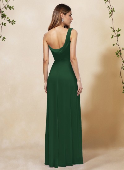 Elegant A-Line One-Shoulder Floor-Length Chiffon Bridesmaid Dresses With High Split