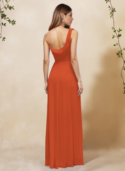 Elegant A-Line One-Shoulder Floor-Length Chiffon Bridesmaid Dresses With High Split