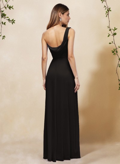 Elegant A-Line One-Shoulder Floor-Length Chiffon Bridesmaid Dresses With High Split