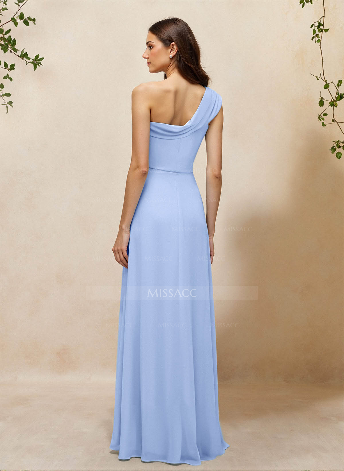 Elegant A-Line One-Shoulder Floor-Length Chiffon Bridesmaid Dresses With High Split