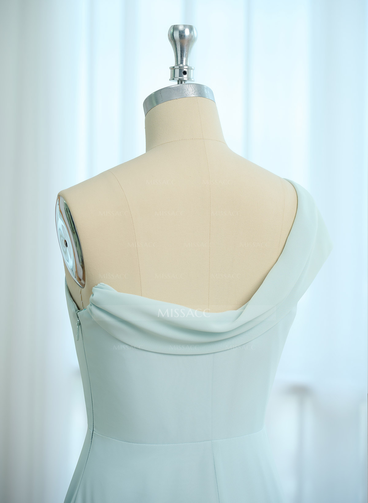 Elegant A-Line One-Shoulder Floor-Length Chiffon Bridesmaid Dresses With High Split