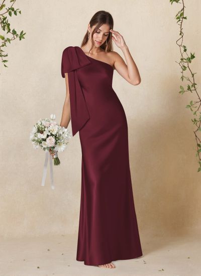 Elegant Bow(s) One-Shoulder Back Slit Floor-Length Charmeuse