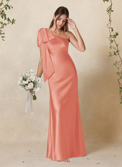 Elegant Bow(s) One-Shoulder Back Slit Floor-Length Charmeuse