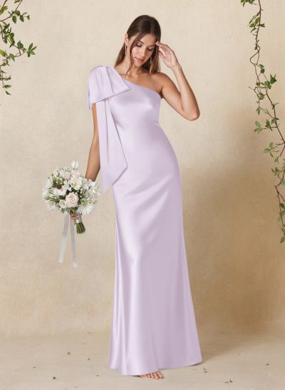 Elegant Bow(s) One-Shoulder Back Slit Floor-Length Charmeuse