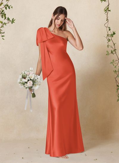 Elegant Bow(s) One-Shoulder Back Slit Floor-Length Charmeuse