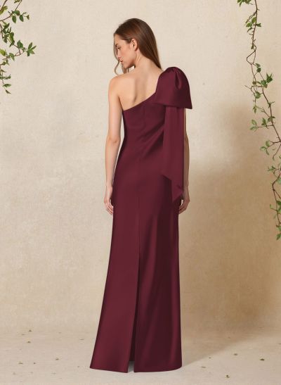 Elegant Bow(s) One-Shoulder Back Slit Floor-Length Charmeuse
