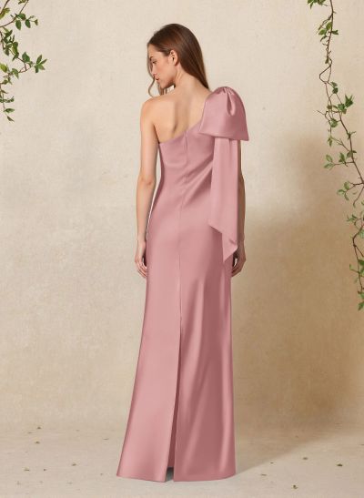 Elegant Bow(s) One-Shoulder Back Slit Floor-Length Charmeuse