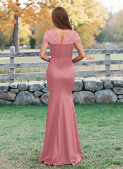 Elegant V-Neck Floor-Length Mermaid Satin/Tulle Bridesmaid Dresses