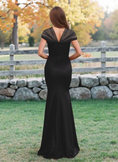 Elegant V-Neck Floor-Length Mermaid Satin/Tulle Bridesmaid Dresses