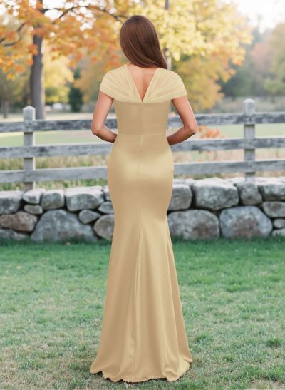 Elegant V-Neck Floor-Length Mermaid Satin/Tulle Bridesmaid Dresses