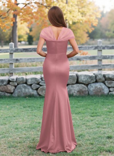 Elegant V-Neck Floor-Length Mermaid Satin/Tulle Bridesmaid Dresses