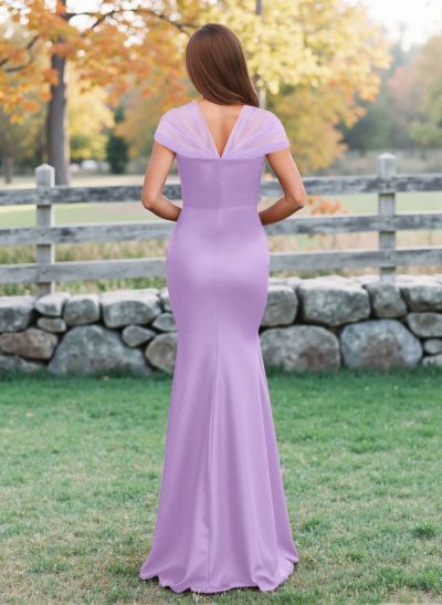 Elegant V-Neck Floor-Length Mermaid Satin/Tulle Bridesmaid Dresses