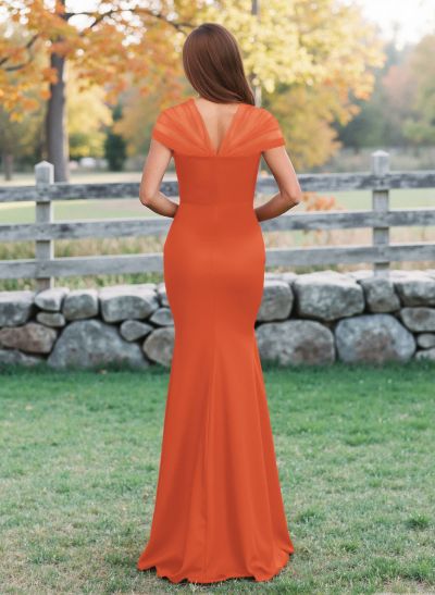 Elegant V-Neck Floor-Length Mermaid Satin/Tulle Bridesmaid Dresses