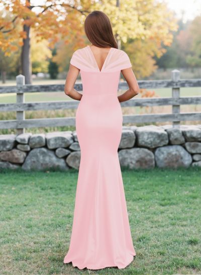 Elegant V-Neck Floor-Length Mermaid Satin/Tulle Bridesmaid Dresses
