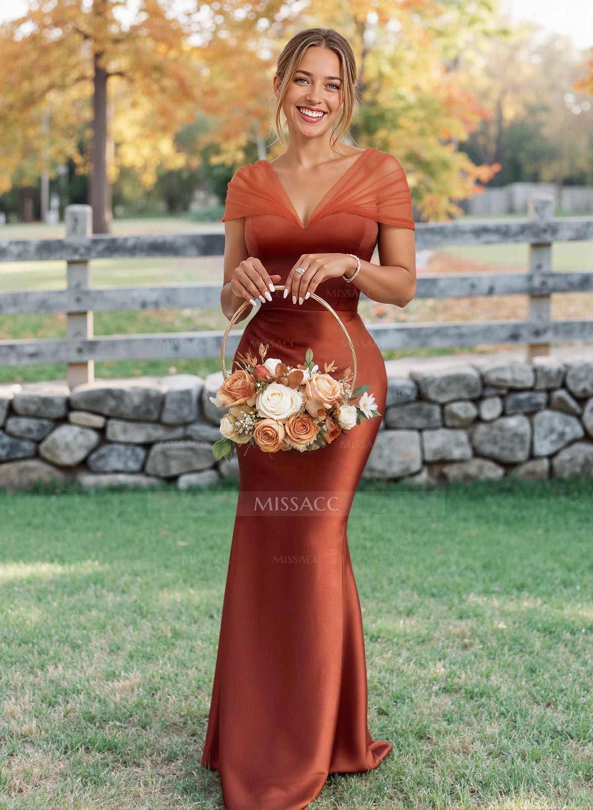 Elegant V-Neck Floor-Length Mermaid Satin/Tulle Bridesmaid Dresses