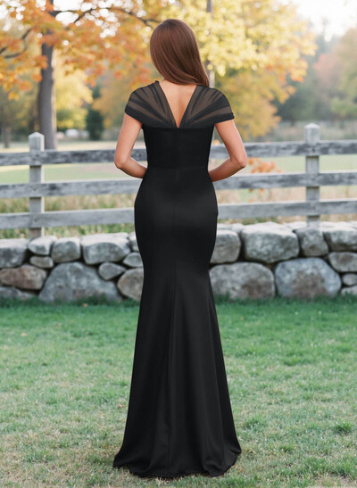 Elegant V-Neck Floor-Length Mermaid Satin/Tulle Bridesmaid Dresses