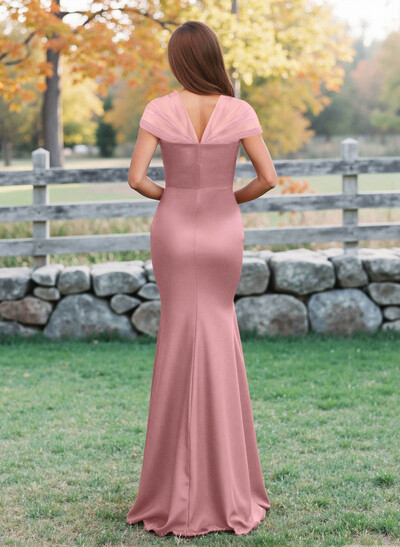 Elegant V-Neck Floor-Length Mermaid Satin/Tulle Bridesmaid Dresses
