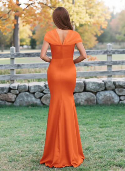 Elegant V-Neck Floor-Length Mermaid Satin/Tulle Bridesmaid Dresses